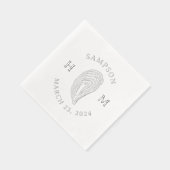 Nautische Oester Shell Monogram met Naam Datum Folie Servetten (Rechts)