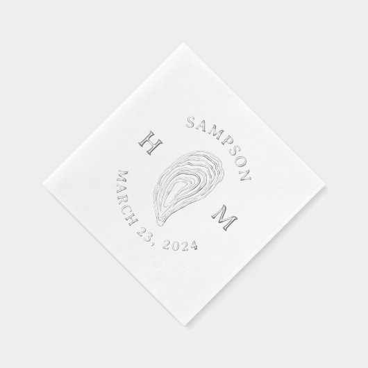 Nautische Oester Shell Monogram met Naam Datum Folie Servetten (Rechts)