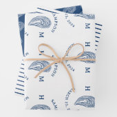 Nautische Oester Shell Monogram met Naam Datum Inpakpapier Vel (In situ)