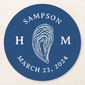 Nautische Oester Shell Monogram met Naam Datum Ronde Kartonnen Onderzetter (Voorkant)