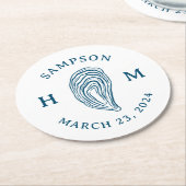 Nautische Oester Shell Monogram met Naam Datum Ronde Kartonnen Onderzetter (Gebogen)