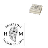 Nautische Oester Shell Monogram met Naam Datum Rubberstempel (Gestempeld)