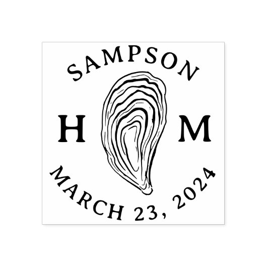 Nautische Oester Shell Monogram met Naam Datum Rubberstempel (Afrduk)