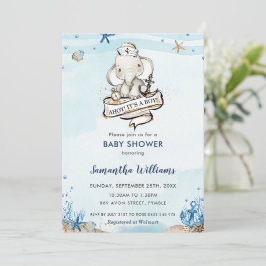 Nautische olifant Ahoy Het is een Boy Baby shower Kaart