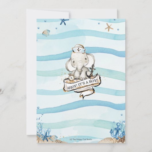 Nautische olifant Ahoy Het is een Boy Baby shower Kaart (Achterkant)