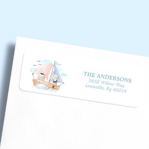 Nautische Olifant Beer Boot Baby Shower Adres Etiket
