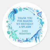 Nautische onder het Zee Waterverf Whale Dank u Ronde Sticker (Voorkant)