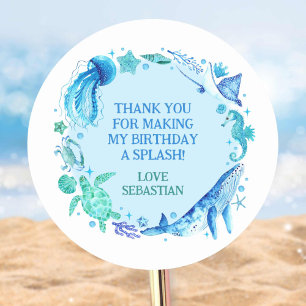 Nautische onder het Zee Waterverf Whale Dank u Ronde Sticker