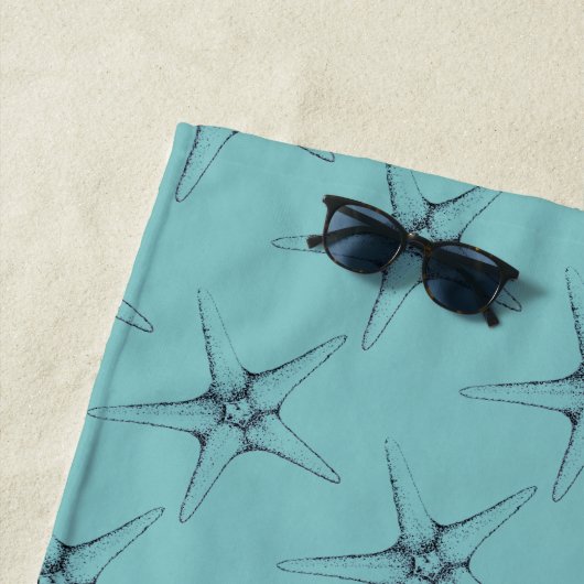 Nautische onderzee modern zeesterren patroon blauw strandlaken (In situ)