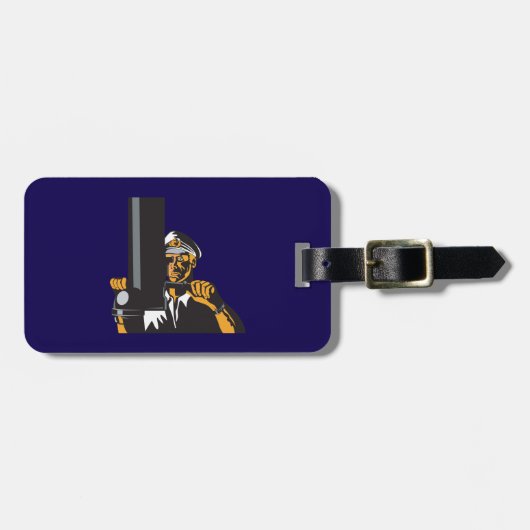 Nautische onderzeebootkapitein met periscoop bagagelabel (Voorkant horizontaal)