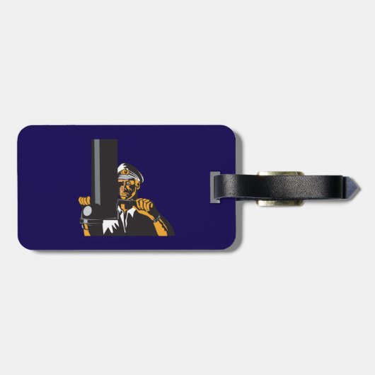 Nautische onderzeebootkapitein met periscoop bagagelabel (Achterkant horizontaal)