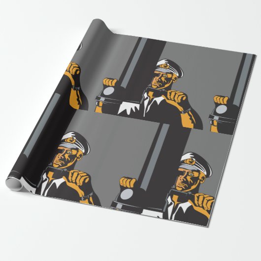 Nautische onderzeebootkapitein met periscoop cadeaupapier (Uitgerold)