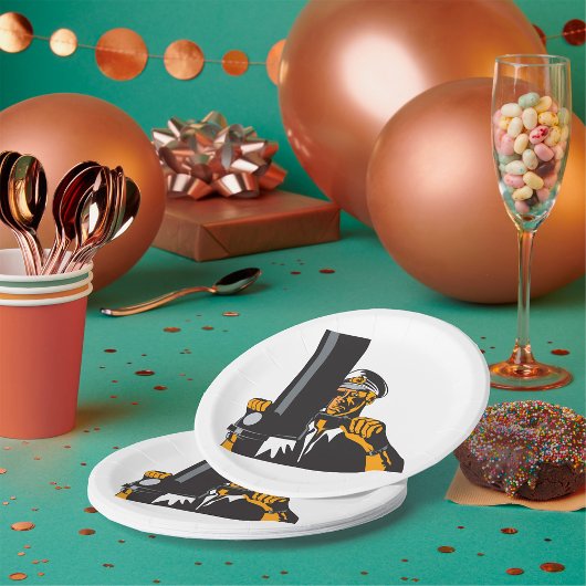 Nautische onderzeebootkapitein met periscoop papieren bordje