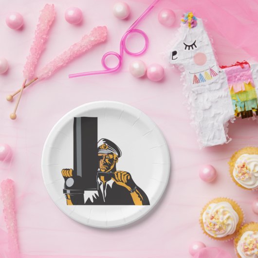 Nautische onderzeebootkapitein met periscoop papieren bordje (Feest)