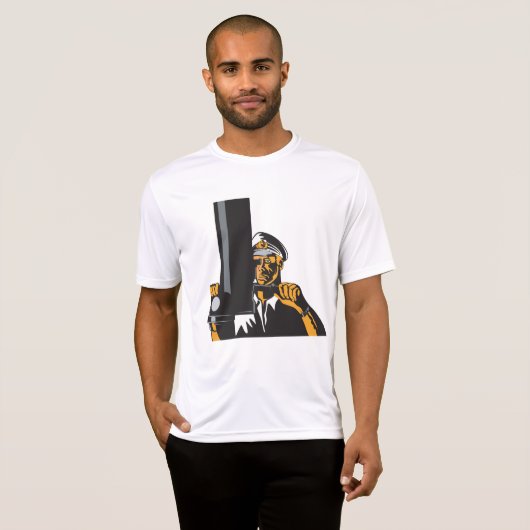 Nautische onderzeebootkapitein met periscoop t-shirt (Voorkant volledig)