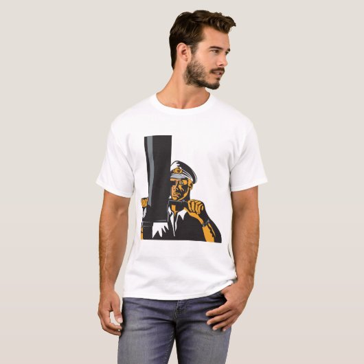 Nautische onderzeebootkapitein met periscoop t-shirt (Voorkant volledig)