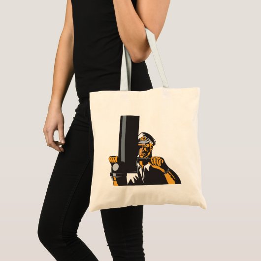 Nautische onderzeebootkapitein met periscoop tote bag (Voorkant (product))