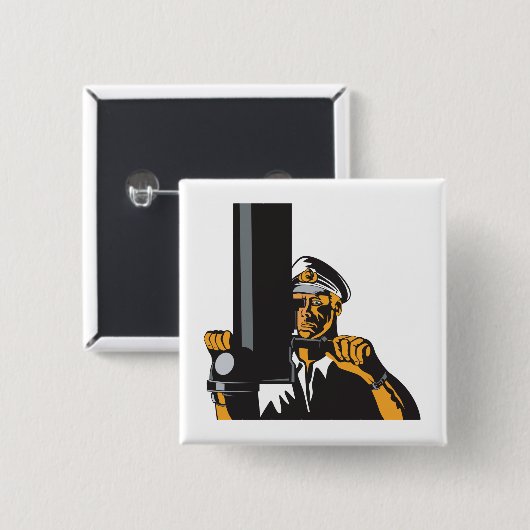 Nautische onderzeebootkapitein met periscoop vierkante button 5,1 cm (Voorkant /achterkant)