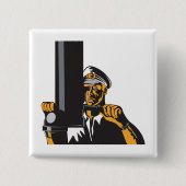 Nautische onderzeebootkapitein met periscoop vierkante button 5,1 cm (Voorkant)