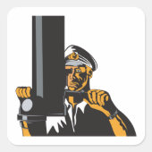 Nautische onderzeebootkapitein met periscoop vierkante sticker (Voorkant)