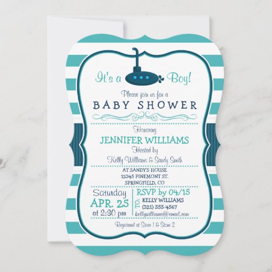 Nautische onderzeeër; Boy Baby shower Invitation Kaart (Voorkant)