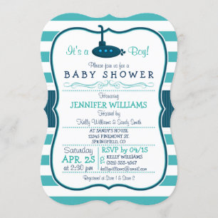 Nautische onderzeeër; Boy Baby shower Invitation Kaart