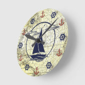 Nautische oude kaart/zeilboot/anker/wielsilhouet ronde klok (Hoek)