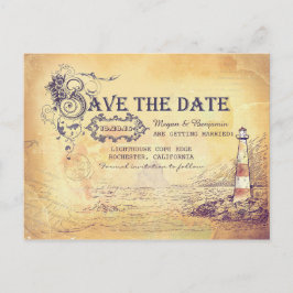 Nautische oude  vuurtoren save the date aankondigingskaart
