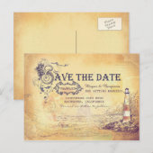 Nautische oude vuurtoren save the date aankondigingskaart (Voorkant / Achterkant)