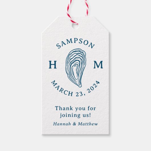 Nautische Oyster Shell Monogram Bedankt Cadeaulabel (Voorkant)
