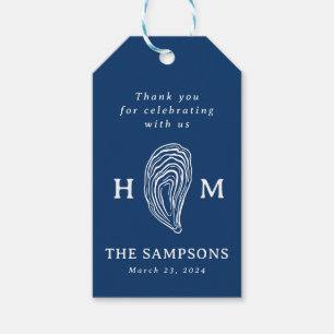 Nautische Oyster Shell Monogram met bruiloft datum Cadeaulabel