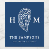 Nautische Oyster Shell Monogram met bruiloft datum Wijn Etiket (Enkel label)