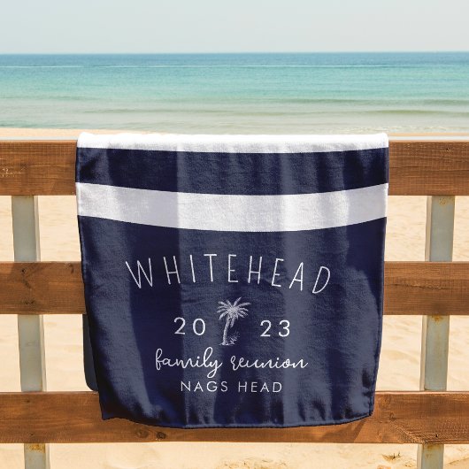 Nautische Palm Stripe Navy Monogram Strandlaken