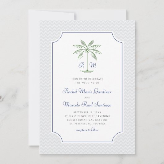 Nautische palmboom minimalistische preppy bruiloft kaart (Voorkant)