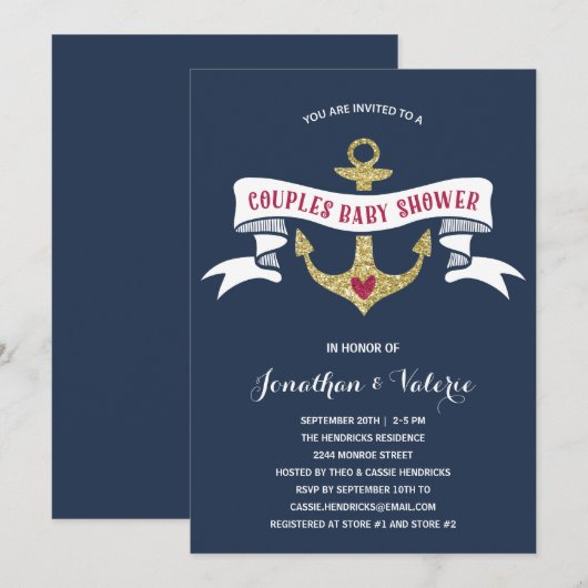 nautische paren-Baby shower Kaart (Voorkant / Achterkant)