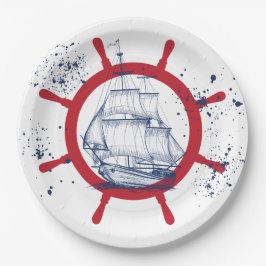 Nautische partij zeilboot papieren bordje