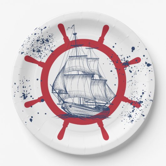 Nautische partij zeilboot papieren bordje (Voorkant)