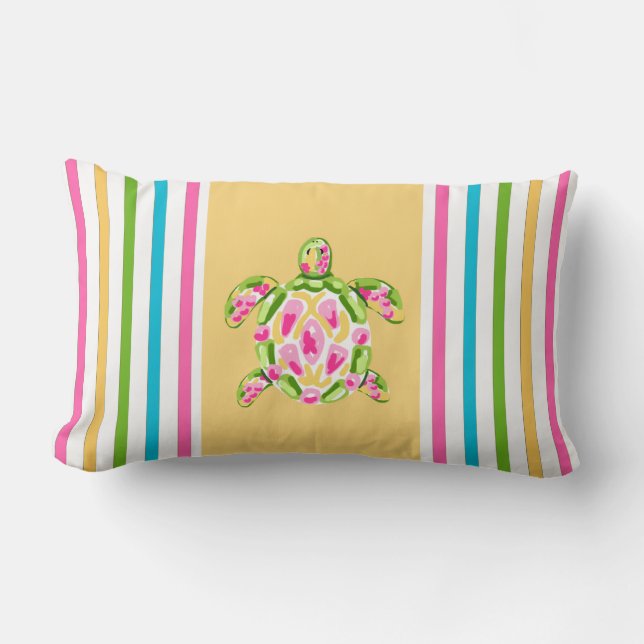 Nautische Pastel Stripe Sierkussen met Schildpad Kussen (Voorkant)
