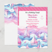 nautische pastel zeilboot meisjes verjaardag uitno kaart (Voorkant / Achterkant)