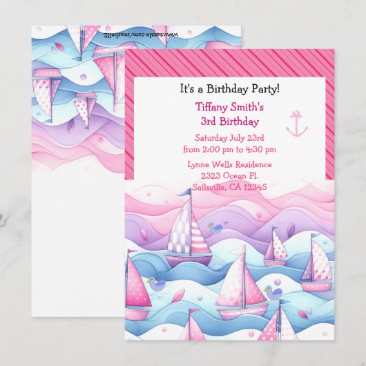 nautische pastel zeilboot meisjes verjaardag uitno kaart (Voorkant / Achterkant)