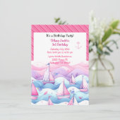 nautische pastel zeilboot meisjes verjaardag uitno kaart (Staand voorkant)