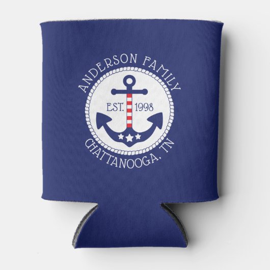Nautische Patriottische Anker Familienaam Blikjeskoeler (Voorkant)