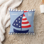 Nautische Patriottische Zeilboot met Geboortestatu Kussen (Deken)