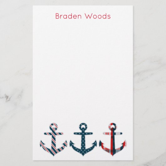 Nautische Patroon Ankers Gepersonaliseerde briefpa Briefpapier (Voorkant)