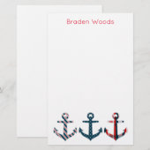 Nautische Patroon Ankers Gepersonaliseerde briefpa Briefpapier (Voorkant / Achterkant)