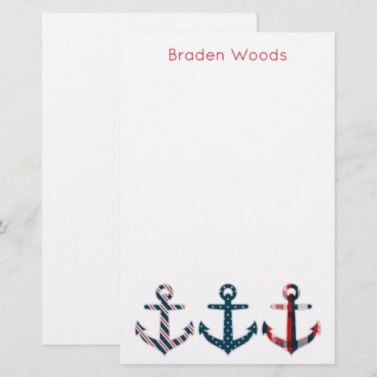 Nautische Patroon Ankers Gepersonaliseerde briefpa Briefpapier (Voorkant / Achterkant)