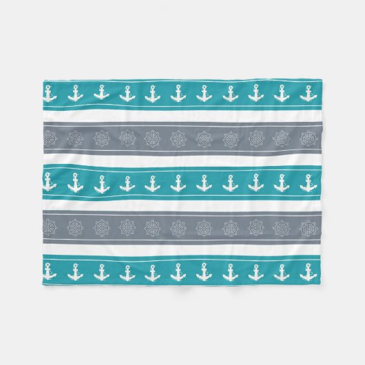 Nautische Patroon Boot Elementen Fleece Deken (Voorkant (Horizontaal))