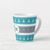 Nautische Patroon Boot Elementen Latte Mok (Rechterhoek)