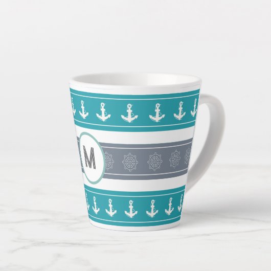 Nautische Patroon Boot Elementen Latte Mok (Rechterhoek)