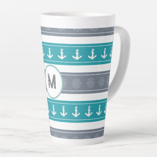 Nautische Patroon Boot Elementen Latte Mok (Rechterhoek)